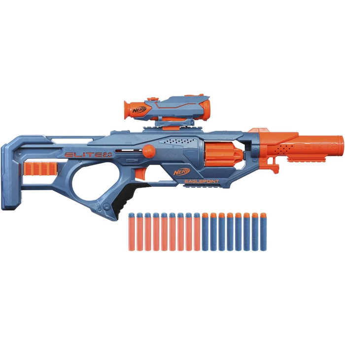 Бластер Nerf Elite 2.0 Eaglepoint RD-8, барабан на 8 дротиків, знімний телескоп і знімний ствол, з 16 дротиками Nerf і болтами, 27-метрова стрільбище, для хлопчиків і дівчаток