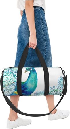 Спортивна сумка для подорожей, стильний принт з павичами та квітами, сумка на нічліг, чорний колір, універсальний розмір