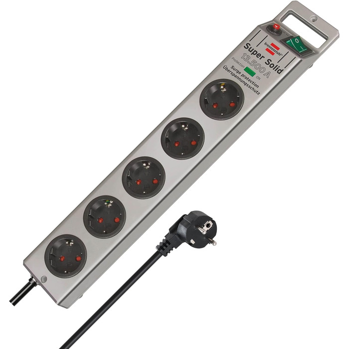 Розетковий подовжувач із захистом від перенапруги (багаторозеткова розетка з кабелем 2,5 м і вимикачем - з ударостійкого полікарбо