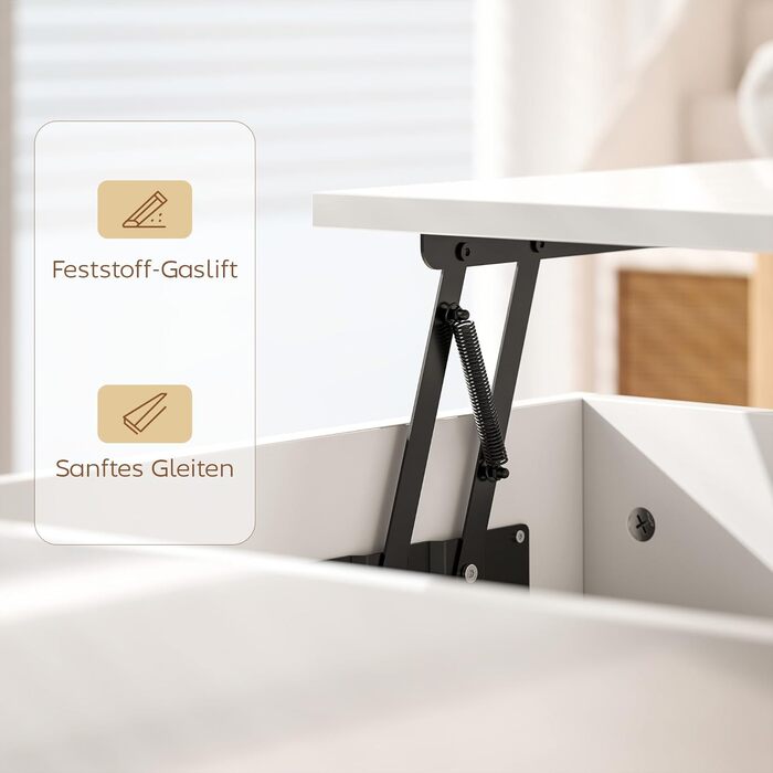 Журнальний столик HOMCOM з регульованою висотою, стіл для вітальні з підйомною стільницею, 2 шухлядами та прихованим місцем для зберігання, журнальний столик-диван для вітальні, білий глянець