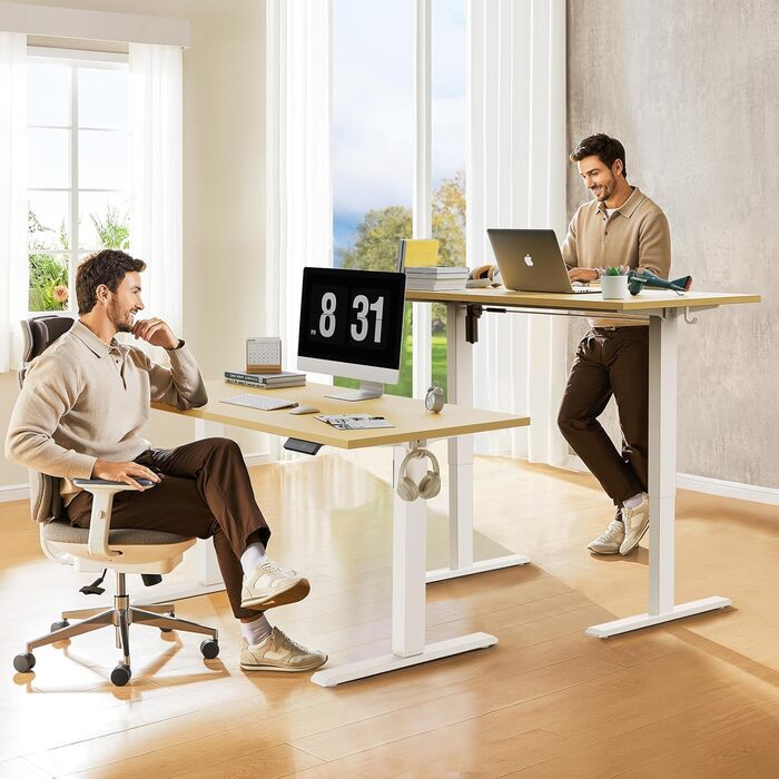 Повністю настільний стіл з регульованою висотою, електричний комп&39ютерний стіл 140 x 70 см, стіл для роботи сидячи та стоячи з цільною стільницею, стіл для роботи стоячи з 4 функціями пам&39яті, дуб 140 x 70 см з повноцінною дубовою стільницею