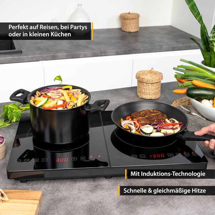 Перша індукційна плита Австрія подвійна 3500 Вт 10-ступінчастий контроль температури Таймер Батьківський контроль Кемпінг Мобільний двомісний чорний