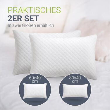 Комплект подушок Juskys з 2 шт. , 40x60 см Подушки з піни з ефектом пам&39яті з дихаючим наповнювачем та чохлом, який можна прати Білий 40 x 60 см