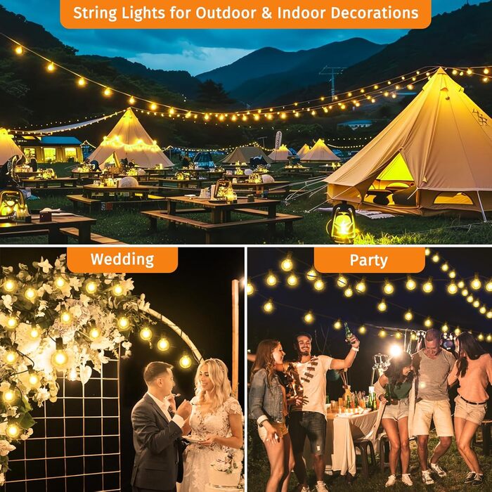 Світлодіодні казкові ліхтарі на відкритому повітрі, 10M 18 лампочок 1 заміна, G40 лампочки ABS пластикові казкові ліхтарі електрич