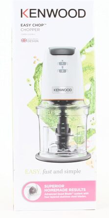 Подрібнювач з чотирма лезами, чаша 0,5 л, привід під тиском, 2 швидкості, нековзне кільце, можна мити в посудомийній машині, криголам, 500 Вт, білий, 61.000WH