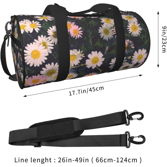 Спортивна сумка, дорожня сумка, стильна сумка для подорожей з квітковим принтом (ромашки), чорна, універсальний розмір