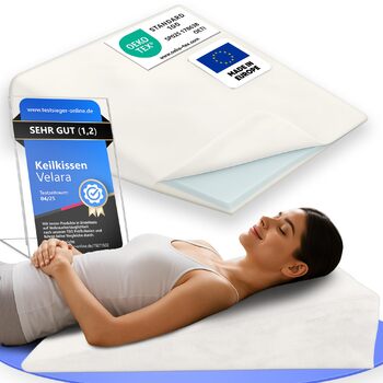 Клин-подушка Velara для ліжка, ширина 90 см Зроблено в Європі Інноваційна 2-шарова система Рефлюксна подушка для покращеного положення сну Клин-наматрацник Клин-наматрацник Подушка для читання з м&39яким чохлом, який можна прати, 90 x 60 x 15 см, білий
