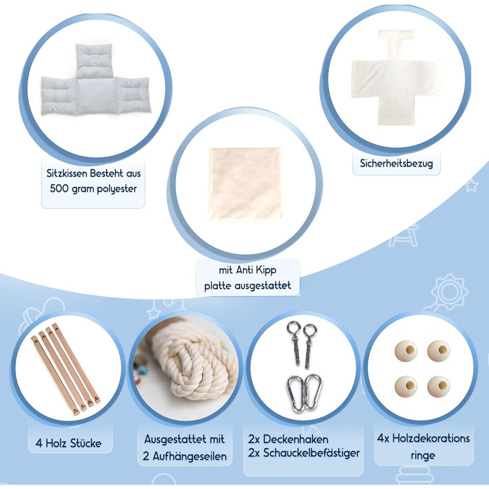 Дитячі гойдалки кімнатні з дерева граба з анкерними та кріпильними матеріалами для стелі, дитячі гойдалки садові, вантажопідйомніс