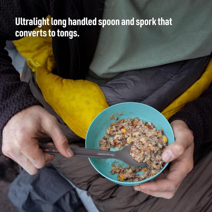 Набір столових приборів Frontier Ultralight - Довга ручка - 1 особа, 2 предмети - Кемпінгова ложка та лопатка тримач - Кемпінговий посуд з твердого анодованого алюмінію - Гладке та матове покриття - Ложка та лопатка 32 г з довгою ручкою