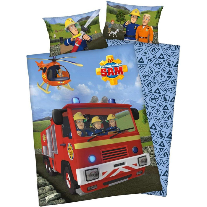 Комплект постільної білизни FEUERWEHRMANN SAM, двосторонній мотив, наволочка 40 x 60 см, підодіяльник 100 x 135 см, бавовна/армова