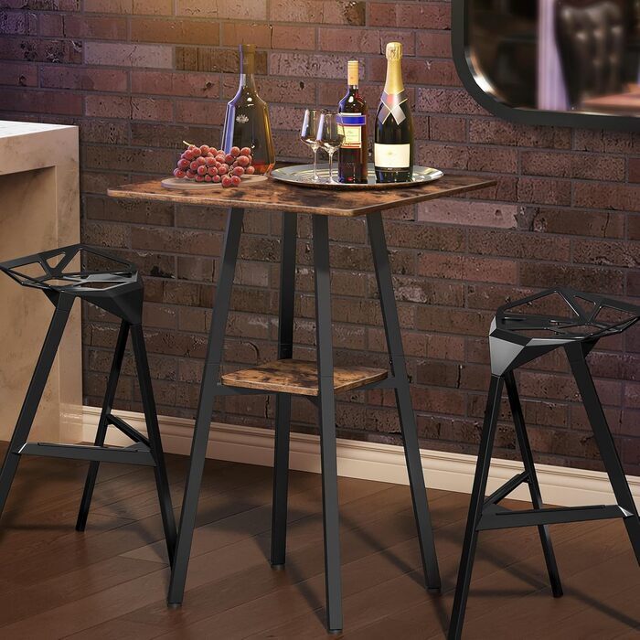 Барний стіл HOOBRO на 2 рівні, високий бістро-стіл, невеликий стоячий стіл з 2 стільницями, кухонний стіл, балконний стіл, для вітальні, конференц-залу, бару, рустикальний коричневий та чорний EBF51BT01