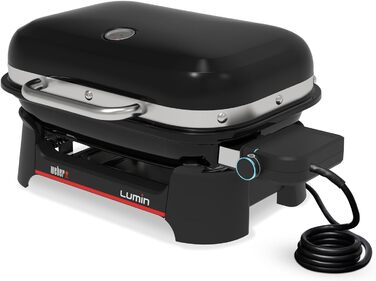 Компактний портативний електрогриль Weber Lumin Compact, до 315 C, з термометром на кришці, чавунними решітками з порцеляновим емалюванням, площа гриля 43 x 32 см, чорний (1502044), без підставки