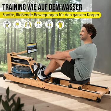 Складаний водний гребний тренажер Christopeit для домашнього використання WP5000 або Colorado - дерев&39яний гребний тренажер, гібридна система водно-магнітних систем, Kinomap, Bluetooth Colorado - бамбук