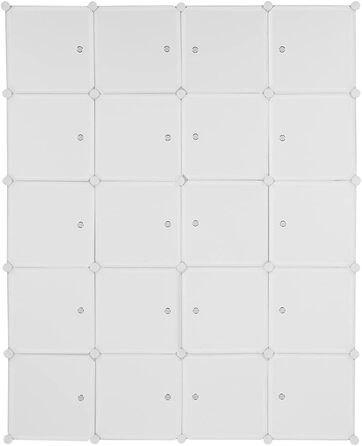 Пластикова шафа Bonnlo, система полиць своїми руками, портативна шафа, полиця з дверима, модульна полиця на 20 кубів з 3 рейками для одягу, біла, 142x47x178 см