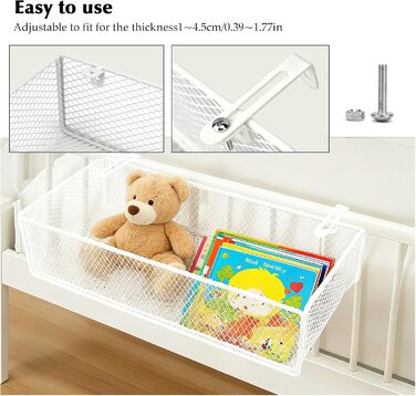 Підвісний металевий кошик для зберігання речей для тумбочки біля ліжка, підвісний кошик для книг, телефонів, окулярів, журналів, підвісний органайзер для домашнього офісу, шкільного гуртожитку (білий, 37 x 15 x 9 см) Білий 37 x 15 x 9 см