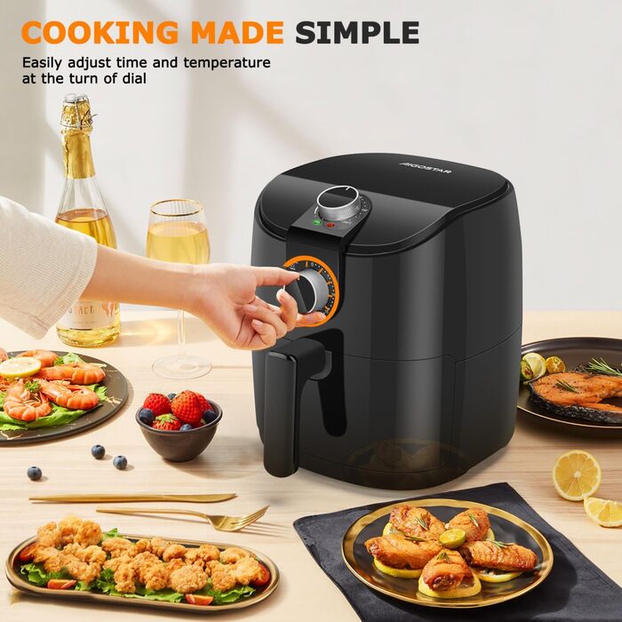 Аерофритюрниця Hayden Alpha 4L, побутова фритюрниця 1500 Вт зі швидкою циркуляцією повітря, таймер на 30 хвилин, регульована температура для здорового приготування з низьким вмістом жиру, чорний