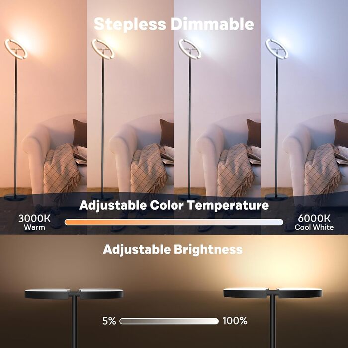 Торшер вітальня LED диммований 20W, LED торшер RGB сучасний стельовий прожектор з дистанційним керуванням 1300lm, 3000K-6000K сенсорний торшер настільна лампа для вітальні спальні офіс готель