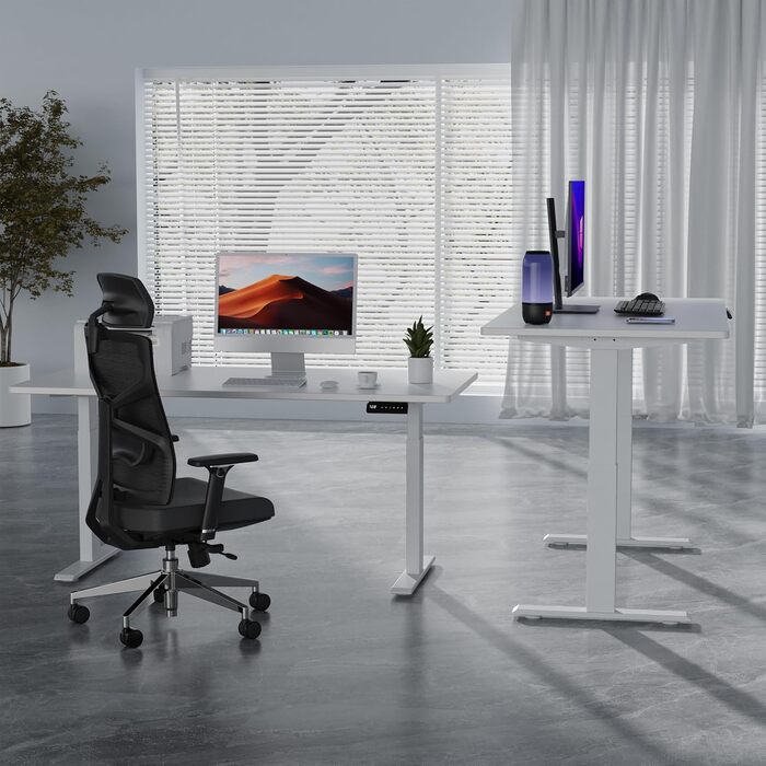 Стіл з регулюванням висоти та двома двигунами, цільна стільниця 25 мм, інтелектуальне керування з 4 налаштуваннями пам&39яті, вантажопідйомність 35 кг, тихий &lt45 дБ (білий білий, 140 см x 70 см) Білий білий 140 см x 70 см