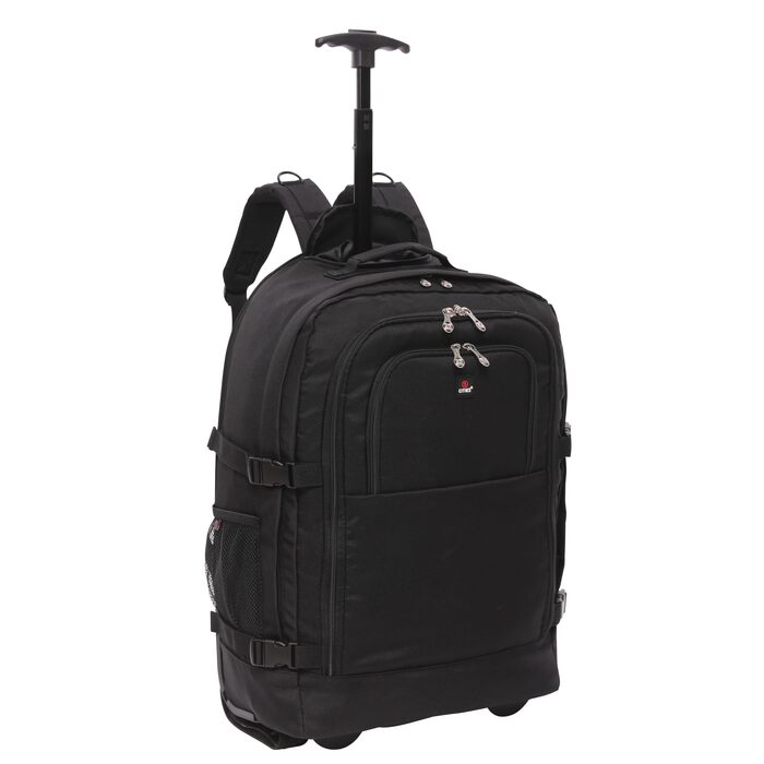 Рюкзак 5 Cities 55 см, сумка на візках, ручна поклажа, легкий, схвалений для використання в кабіні літака, з плечовими ременями, на колесах, валіза, ручна поклажа, чорний колір V2