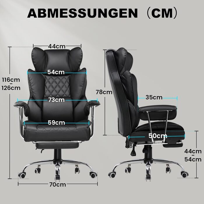 Ігрове крісло GTPLAYER, офісне крісло з пружинною опорою для попереку, ергономічне та зручне широке офісне комп&39ютерне крісло з м&39якими підлокітниками та підставкою для ніг, що фіксуються назовні, шкіра чорного кольору, чорна штучна шкіра