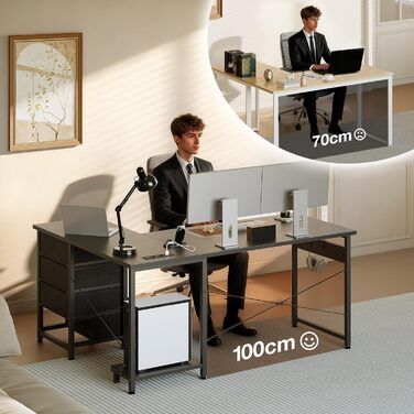 Кутовий письмовий стіл ODK з 4 шухлядами, 135100 см, L-подібний стіл з розеткою та портом зарядки USB, двосторонній стіл з місцем для зберігання для домашнього офісу та ігор, чорний 135 100 см