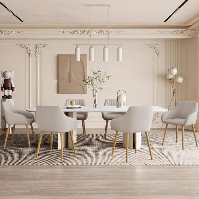 Крісло Обідній Набір з 4 Предметів Бежевий Дерев&39яний Набір Крісло М&39яке Крісло з Підлокітниками Їдальня Кухонний Крісло Вітальня Крісло з Поліестеру Набір з 4 Предметів Бежевий-поліестер