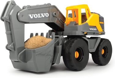 Іграшковий будівельний майданчик Volvo (набір з 9 деталей) - для дітей віком від 3 років, кран висотою 1 метр, 3 машини на будівельному майданчику (навантажувач, екскаватор, самоскид), іграшка з піском та шолом, різнокольорові (203724007).