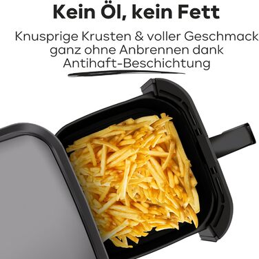 Фритюрниця Bomann XXL - фритюрниця 5 л Гаряче повітря для знежиреного смаження Мультипіч з нержавіючої сталі з цифровим сенсорним екраном Потік повітря на 360 Фритюрниця з 8 програмами FR 6069 H CB Чорний/Нержавіюча сталь *Модель 2024*