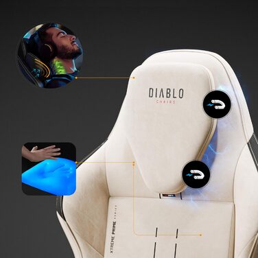 Ігрове крісло Diablo Fabric, ергономічне, з магнітним підголівником та охолоджуваним сидінням, міцна металева основа, регульовані по висоті підлокітники, ПК-крісло, ігрове крісло, 140 кг, Шторм у пустелі