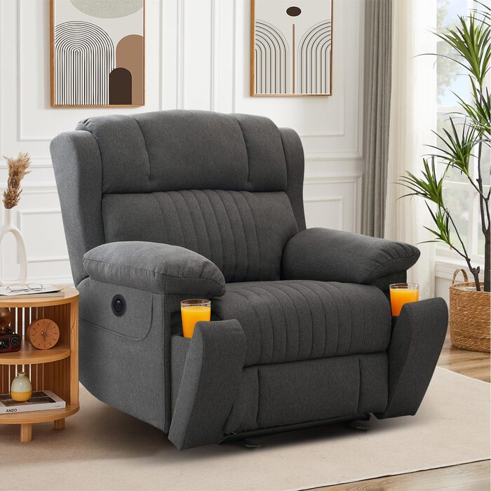 Електричне регульоване крісло для телевізора з функцією масажу, нахилу, вібрації, підігріву, прихованих тримачів для напоїв, портів Type-C та USB, крісло для телевізора для вітальні (сіре)