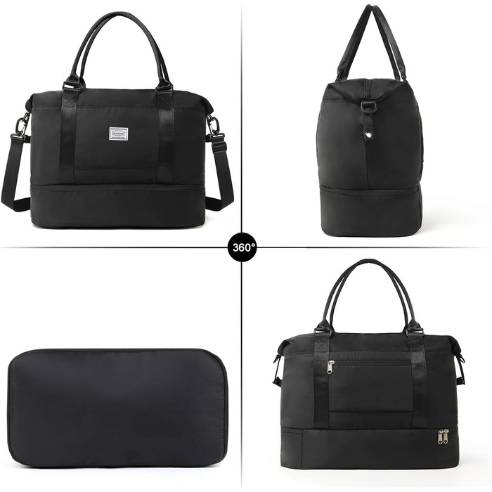 Дорожня сумка TANTOMI Ручна поклажа, Жіноча спортивна сумка, 46x23x32 см, Сумка для ручної поклажі, Сумка на вихідні, Водонепроникна дорожня сумка, Сумка для тренувань, Сумка для лікарні, Сумка для народження, Підходить для відпочинку, Кемпінгу, Чорна 1-2