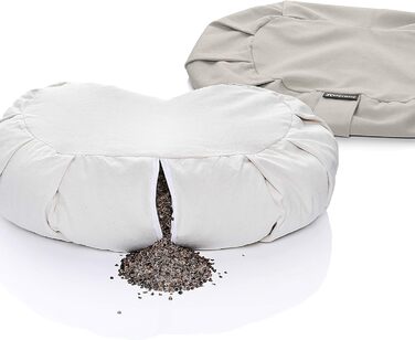 Подушка для йоги BODYMATE Half Moon, 42 см завдовжки, 30 см завширшки та 15 см заввишки, з наповнювачем з гречаної лушпиння Чохол, який можна прати в пральній машині, виготовлений зі 100 надтовстої бавовни Подушка для медитації Подушка сидіння, світло-сір