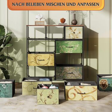 Комод WLIVE з 9 шухлядами з тканини, комод для спальні, комод для вітальні, з міцним сталевим каркасом, вінтажний принт