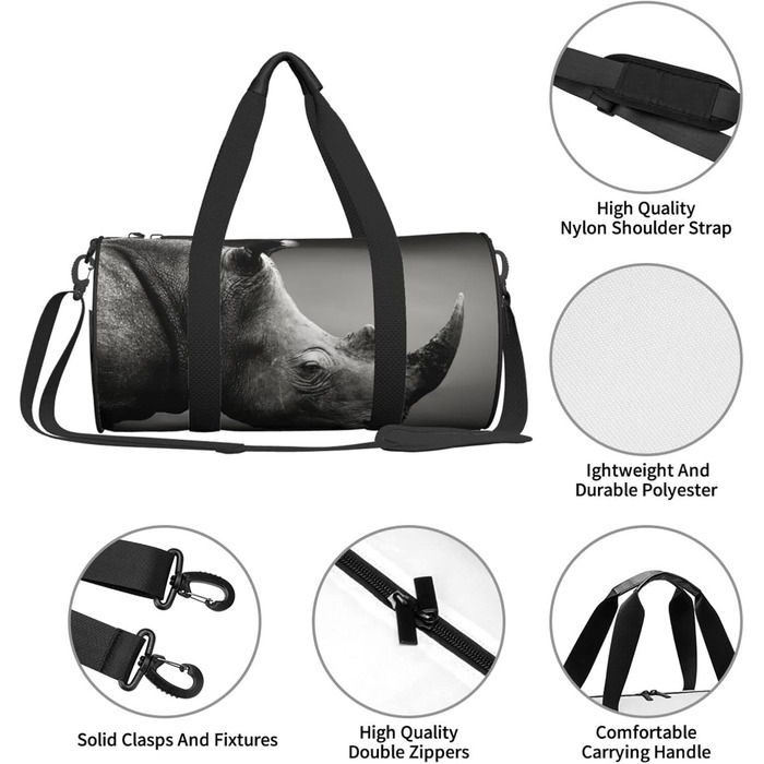 Спортивна сумка-рюкзак для подорожей з африканським принтом носорога, чорна, універсальний розмір