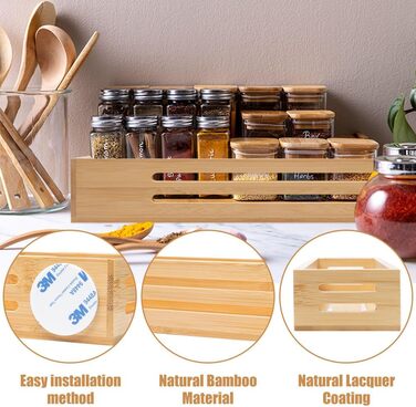 Секційна бамбукова підставка для спецій настінна з гвинтом, клейка наклейка бамбукова підставка для спецій тримач для спецій можна використовувати на дверцятах шаф або холодильника, стоячи або підвішуючи, для дому, офісу, кухні, ванної кімнати, 2-