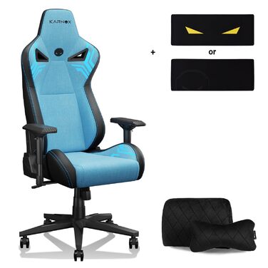Ігрове крісло KARNOX з тканини, ергономічне гоночне крісло, регульована висота робочого столу з підголівником та поперековою подушкою, кут нахилу 155, регульовані підлокітники 4D, синій