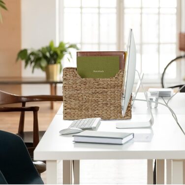 Стійка для газет Relaxdays, водяний гіацинт, висота та ширина 25 x 34,5 x 15,5 см, плетений тримач для документів, органайзер, натуральний колір