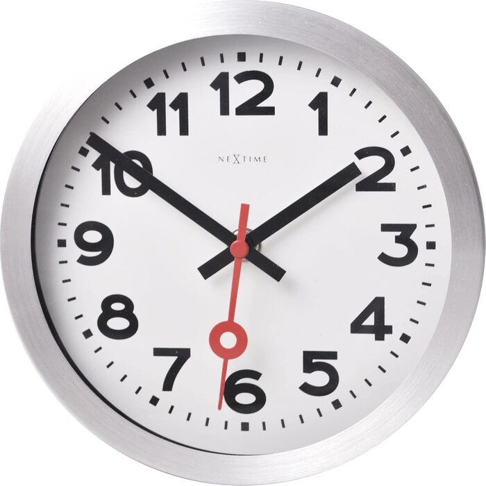 Настінний годинник NeXtime Designer 3998 Station, класичний вокзальний стиль у міні-форматі (19 см), алюмінієвий корпус, білий циферблат, Ø 19 см