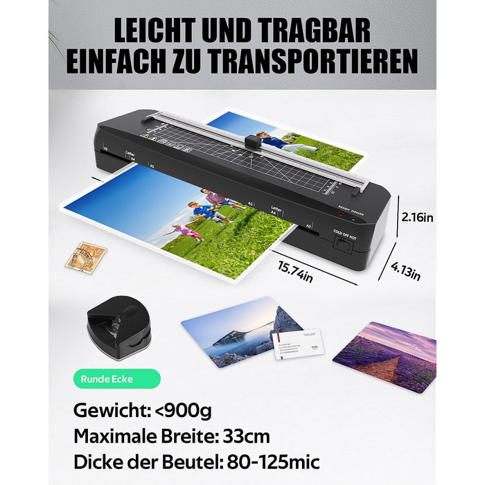 Ламінатор, ламінатор A3 з 50 ламінуючими пакетами, швидкий прогрів за 70 секунд, машина для гарячого та холодного ламінування з вбудованим різаком для паперу для дому, школи, офісу, чорний-50pics