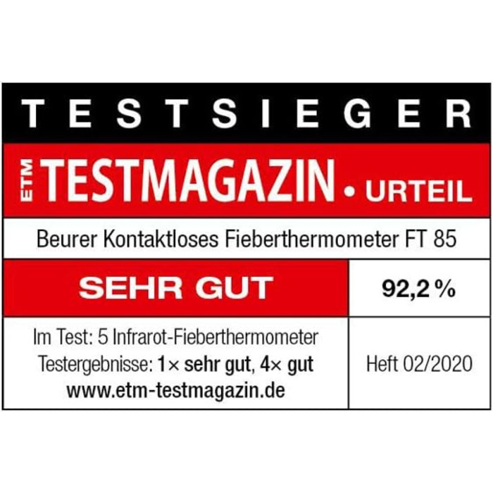 Безконтактний цифровий інфрачервоний термометр Beurer FT 85, швидкий клінічний термометр для гігієнічного, безпечного вимірювання температури тіла на лобі без підключення до мережі