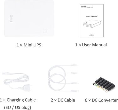 Міні-UPS для роутера, модему, камери з входом AC та виходами USB 5V DC 5V 9V 12V 3A (74Wh, білий)