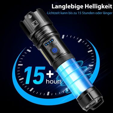 Акумуляторний світлодіодний ліхтарик, 1000000 люмен, надзвичайно яскравий світлодіодний ліхтарик з USB-акумулятором, 7 режимів світла, тактичний ліхтарик, водонепроникний ліхтарик IPX7 для кемпінгу та походів