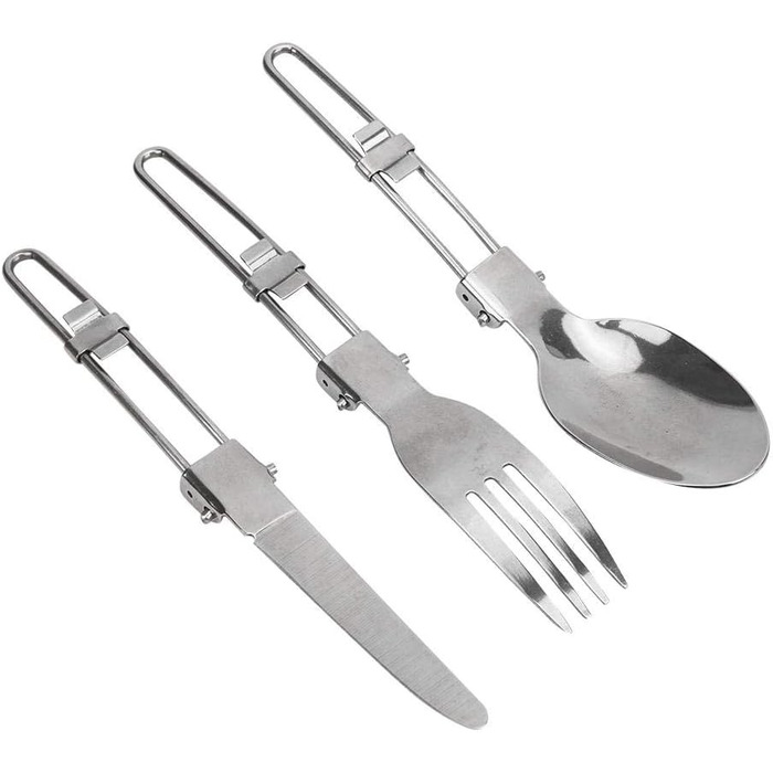 Набір столових приборів для кемпінгу, набір посуду з нержавіючої сталі, мірний набір, включає тарілку, чашку, виделку, ложку, ніж, набір столових приборів 8 в 1 з сітчастою сумкою, набір посуду для кемпінгу, походів та пікніків на свіжому повітрі