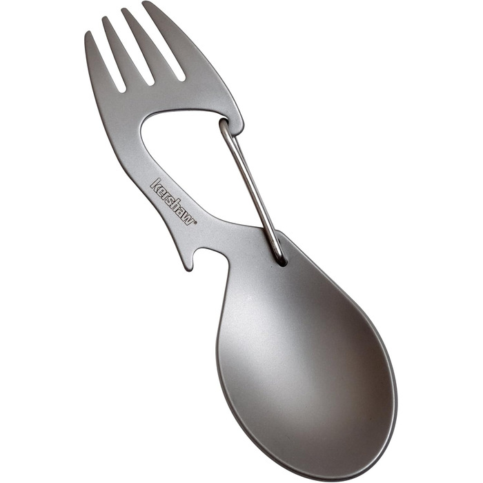 Мультитул Kershaw Ration з нержавіючої сталі, ложка, виделка, карабін та відкривачка для пляшок, звичайна довжина та XL звичайна - 4,6 дюйма, сріблястий