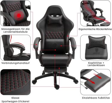 Ігровий стілець Dowinx Офісний стілець Ергономічний стілець для ПК з масажною поперековою підтримкою, гоночний стілець зі шкіри PU