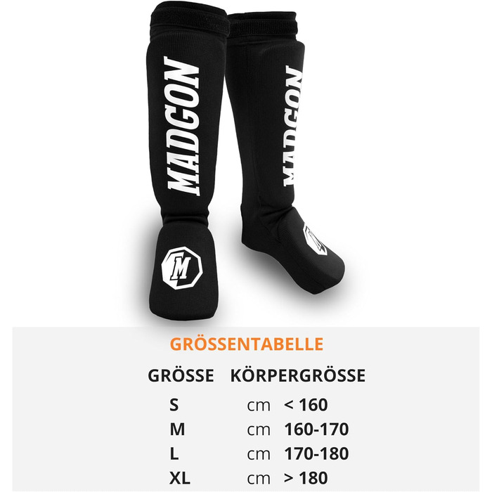 Щитки для ніг MADGON з ідеальною посадкою та ідеальною підкладкою Захист гомілок з низьким потовиділенням. Тканинні щитки для ніг для бойових мистецтв, MMA, кікбоксингу - 1 пара з сумкою Чорний/Білий розмір S