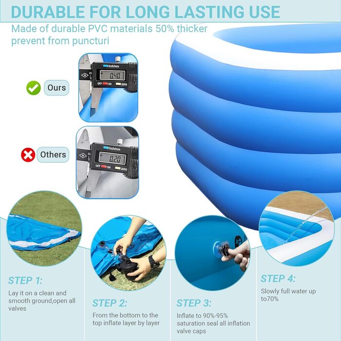 Надувний басейн GooMood, 180,3 x 129,5 x 71,1 см, Дитячий сімейний басейн для літніх водних вечірок, Надувний дитячий м&39яч/пісочниця GooMood без бісфенолу А, для зовнішнього використання, 71 дюйм x 51 дюйм x 28 дюймів