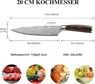 Ніж Кухонний ніж Шеф-кухарський ніж - Кухонний ніж Професійний ніж Гострий кухонний ніж з нержавіючої сталі з ручкою з паккавуду У