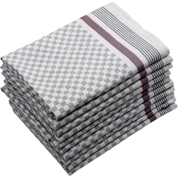 Набір з 10 чайних рушників, 50x100 см, бавовна, сірий в клітинку 50 x 100 см антрацит