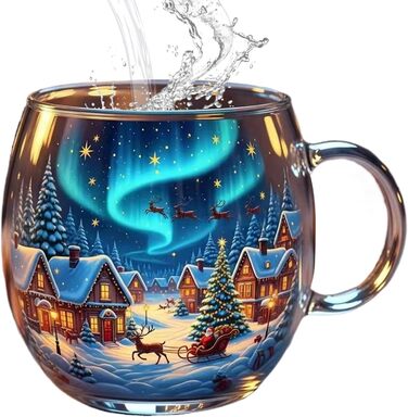 Різдвяна кружка - Розписана, динамічна керамічна кружка для свят Термостійка підставка для кави/чаю для зимових свят Святкова кружка для кави на день народження, вечірка.